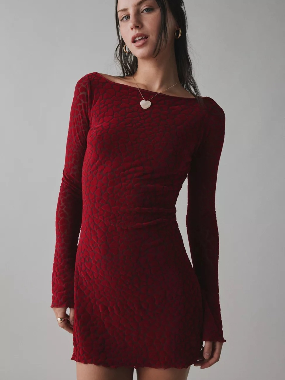 NWT Urban x Motel Long-Sleeve Red Love Heart Textured Bodycon Dress